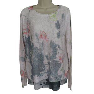 SIONI Womens Large Watercolor Flowers Floral Knit Tulip Back Long Sleeve Sweater
